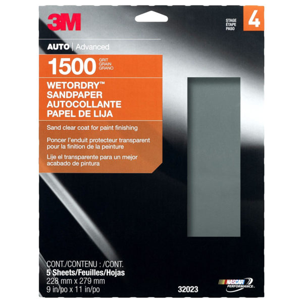 3M™ Wetordry™ 9 x 11 inch Sandpaper Sheet, 1500 grit (Pack of 5 Sheets)