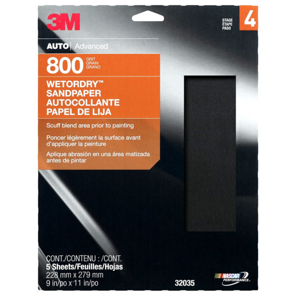 3M™ Wetordry™ 9 x 11 inch Sandpaper Sheet, 800 grit (Pack of 5 Sheets)