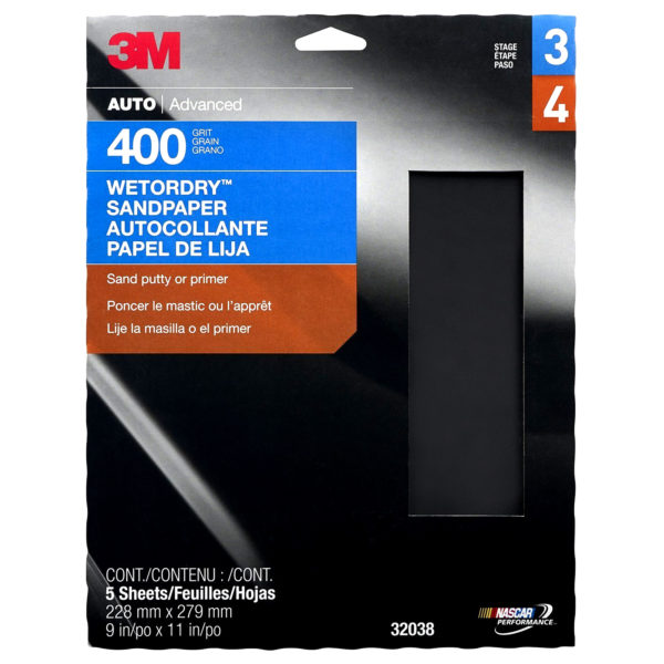 3M™ Wetordry™ 9 x 11 inch Sandpaper Sheet, 400 grit (Pack of 5 Sheets)