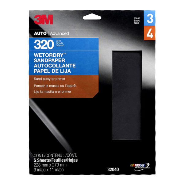 3M™ Wetordry™ 9 x 11 inch Sandpaper Sheet, 320 grit (Pack of 5 Sheets)